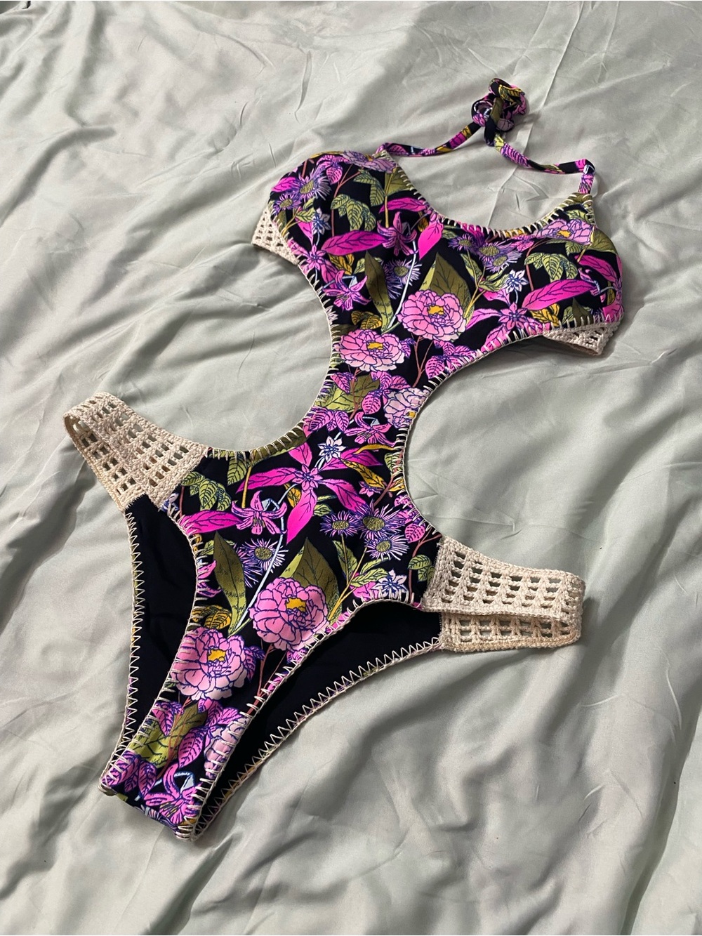 Victoria's Secret Tropical Floral Crochet Monokini Size Large Boho Festival - Picture 2 of 12